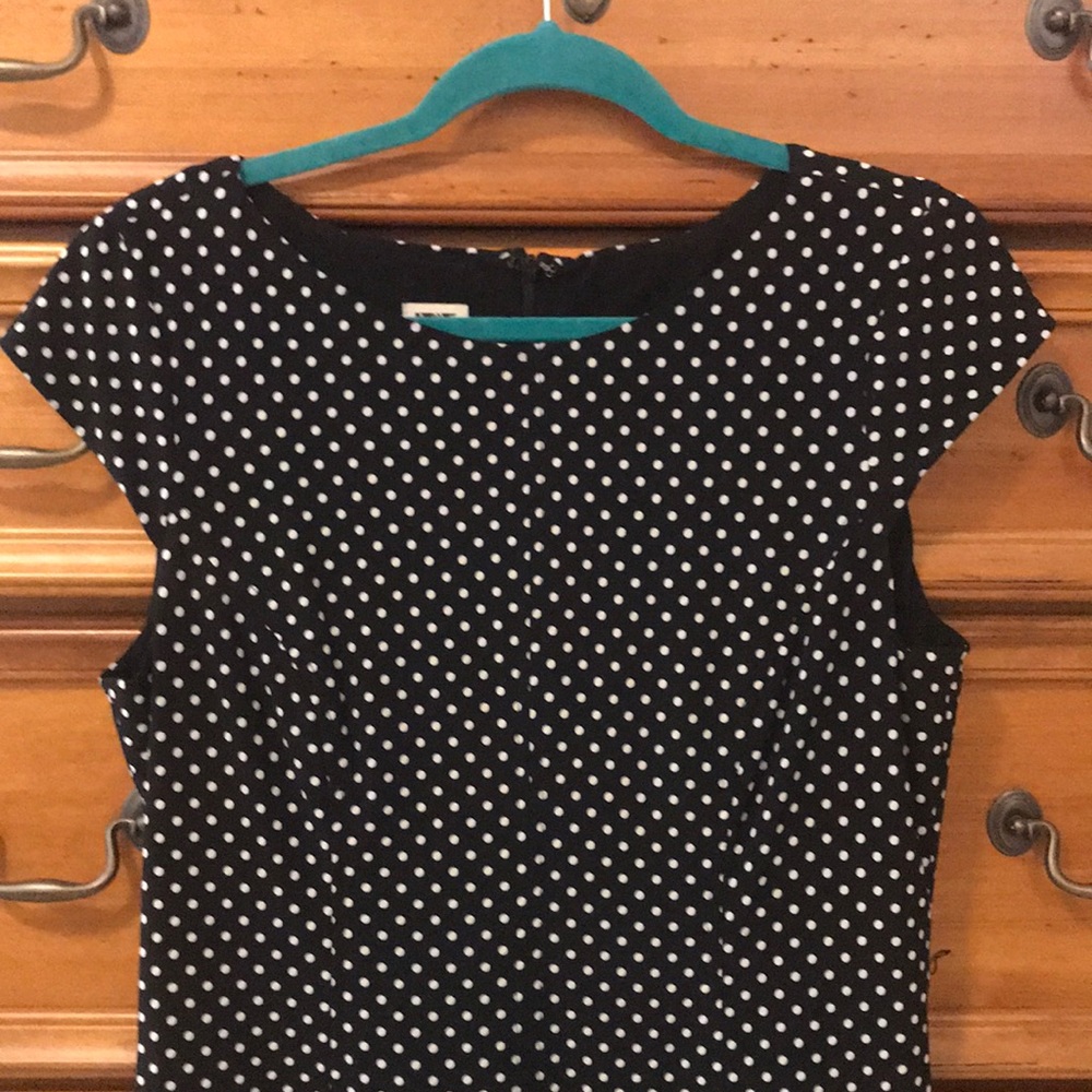 Anne Kline, Black and white polkadot dress.